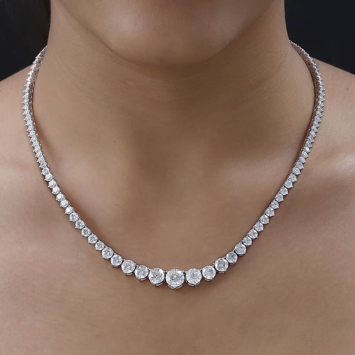 Moissanite Graduate Necklace 18 Inches in Platinum Over Sterling Silver 24.00 ctw image number 2