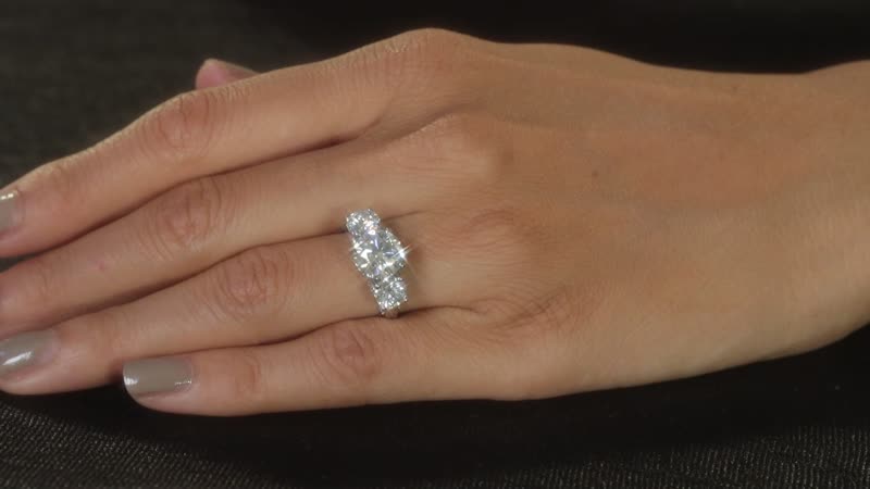 Doorbuster Moissanite Trilogy Ring in Platinum Over Sterling Silver (Size 10.0) 4.25 ctw