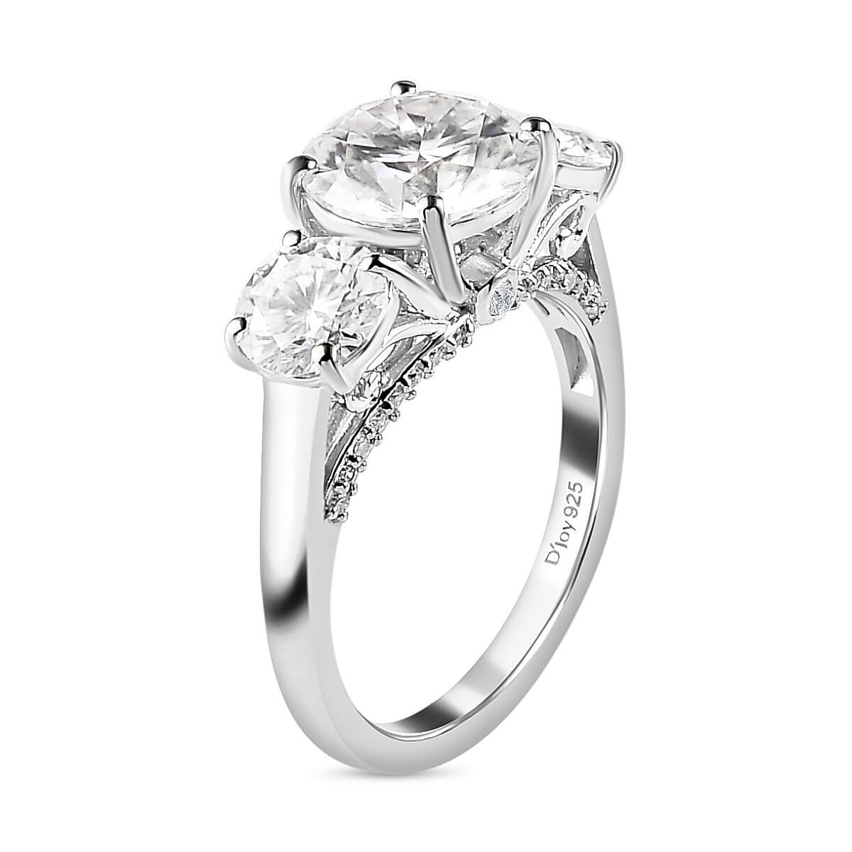Doorbuster Moissanite Trilogy Ring in Platinum Over Sterling Silver (Size 10.0) 4.25 ctw image number 3