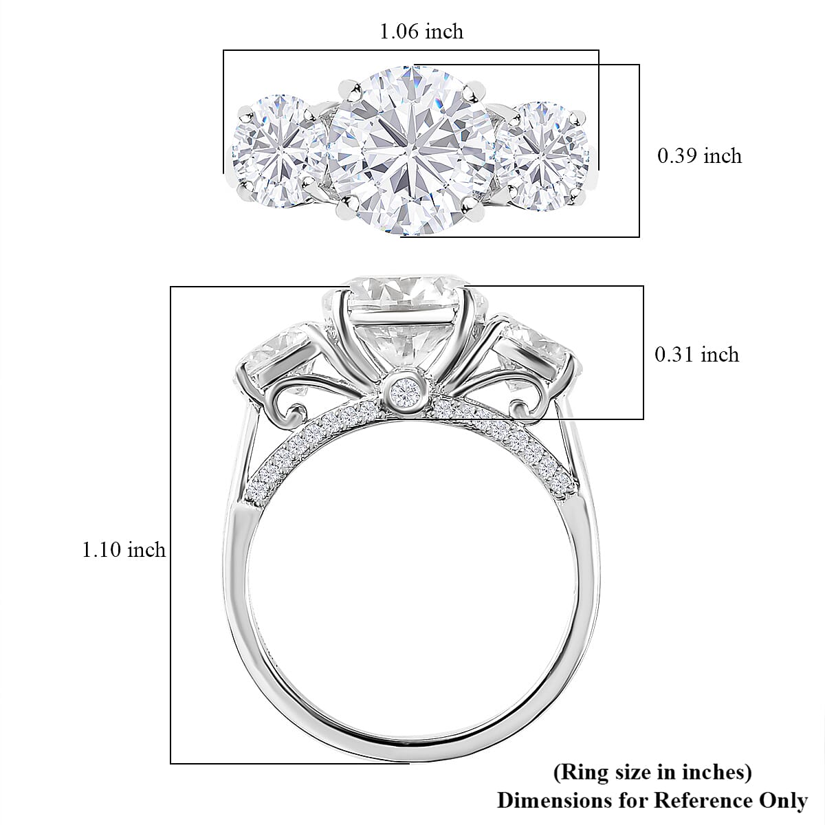 Doorbuster Moissanite Trilogy Ring in Platinum Over Sterling Silver (Size 10.0) 4.25 ctw image number 5