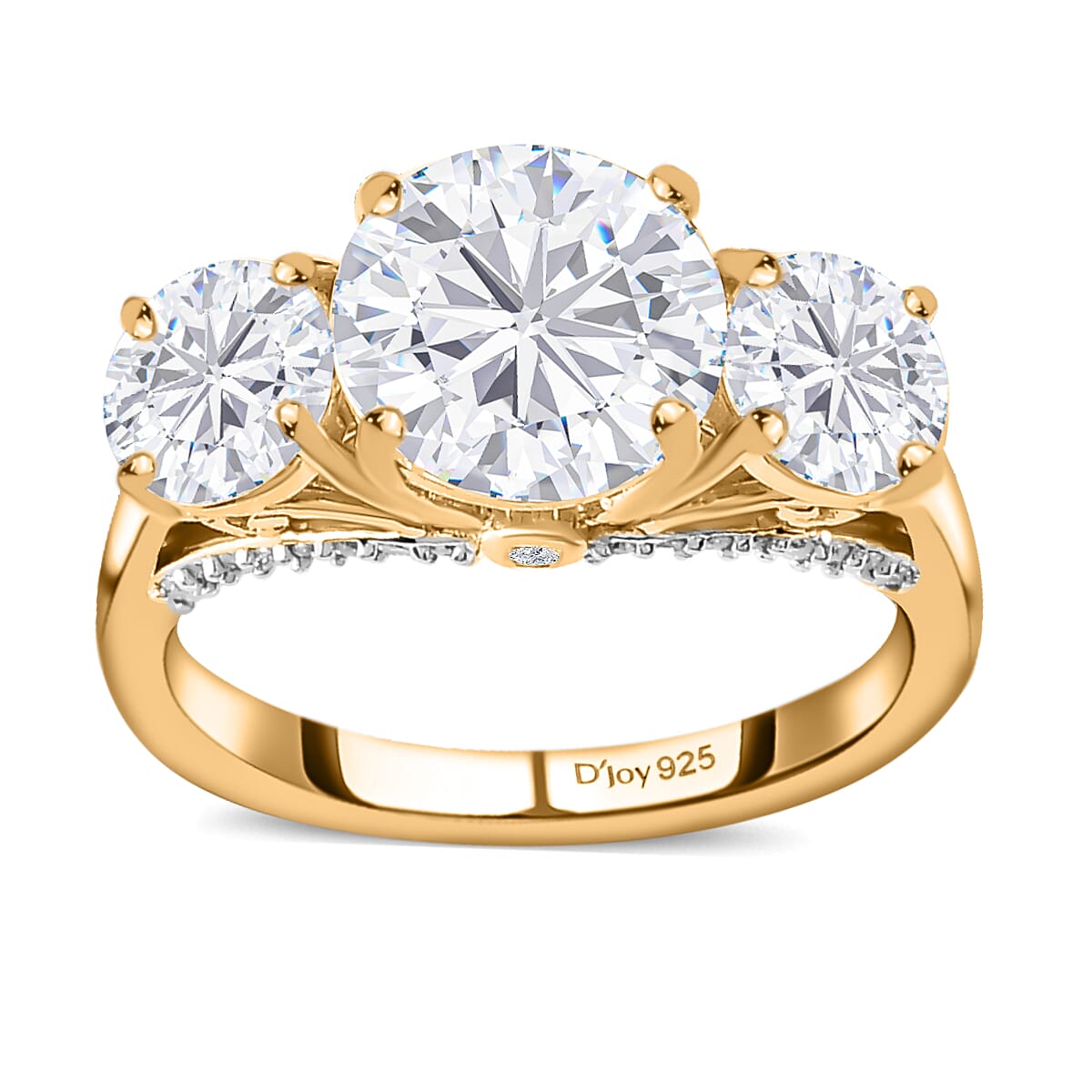 Heart and Arrow Cut Moissanite Trilogy Ring in Vermeil Yellow Gold Over Sterling Silver (Size 7.0) 4.25 ctw image number 0
