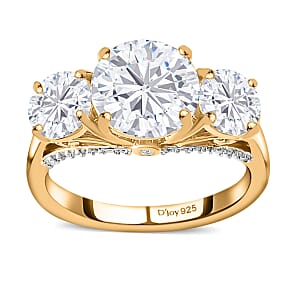 Heart and Arrow Cut Moissanite Trilogy Ring in Vermeil Yellow Gold Over Sterling Silver (Size 7.0) 4.25 ctw