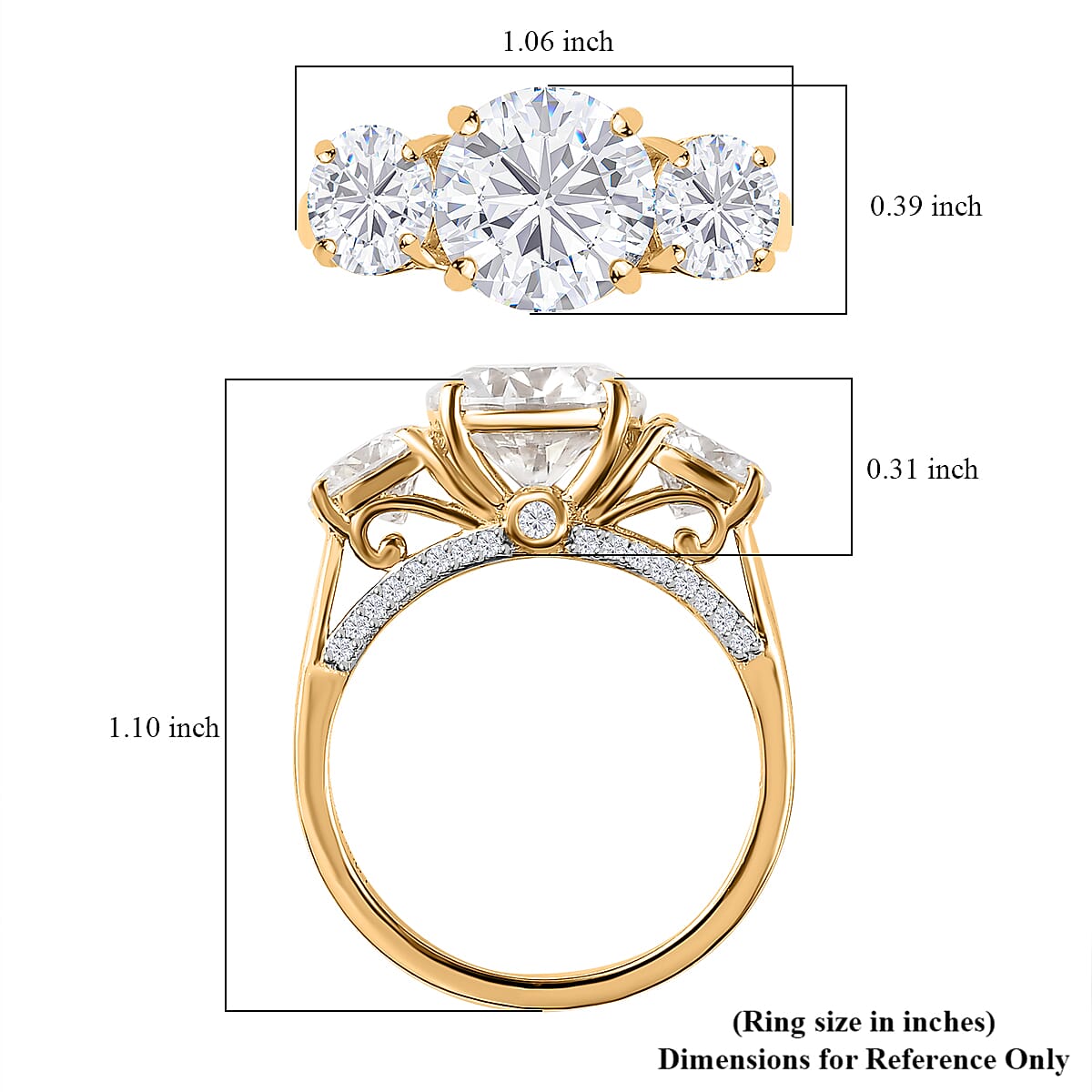 Heart and Arrow Cut Moissanite Trilogy Ring in Vermeil Yellow Gold Over Sterling Silver (Size 7.0) 4.25 ctw image number 5