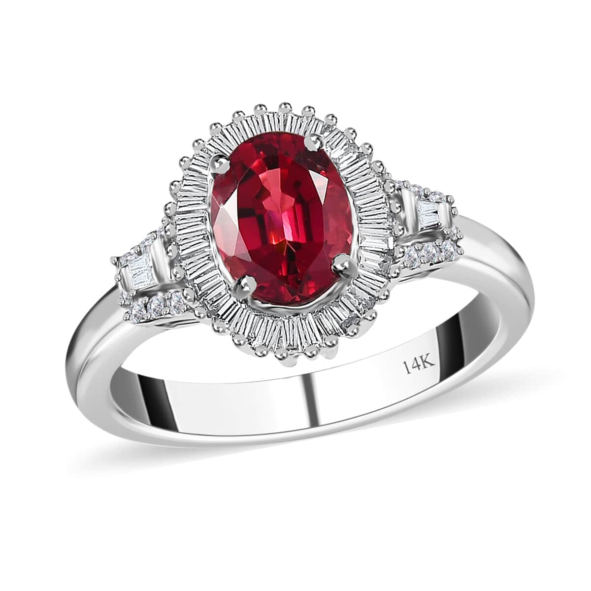 Doorbuster Luxoro 14K White Gold AAA Ouro Fino Rubellite and G-H I2 Diamond Halo Ring (Size 6.0) 4.50 Grams 1.60 ctw image number 0