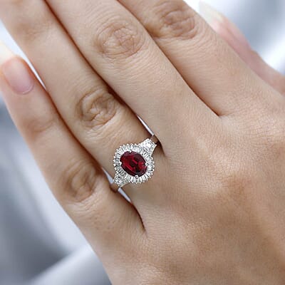 Luxoro 14K White Gold AAA Ouro Fino Rubellite and G-H I2 Diamond Halo Ring (Size 6.0) 4.50 Grams 1.60 ctw