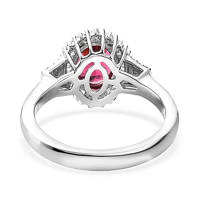 Luxoro 14K White Gold AAA Ouro Fino Rubellite and G-H I2 Diamond Halo Ring (Size 6.0) 4.50 Grams 1.60 ctw