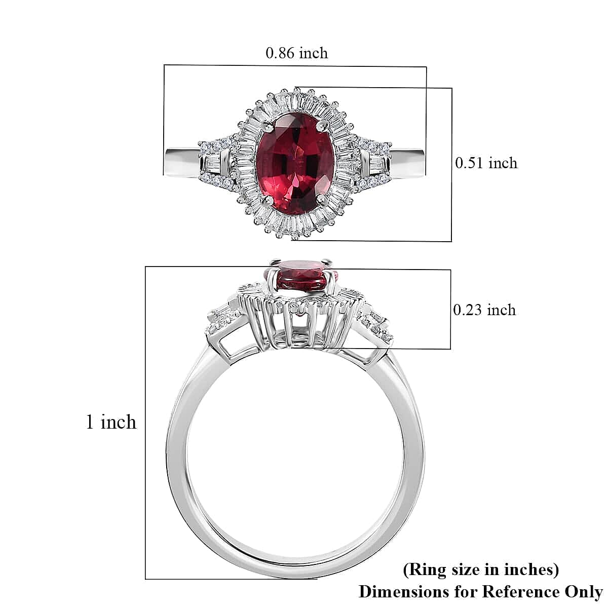 Luxoro 14K White Gold AAA Ouro Fino Rubellite and G-H I2 Diamond Halo Ring (Size 6.0) 4.50 Grams 1.60 ctw