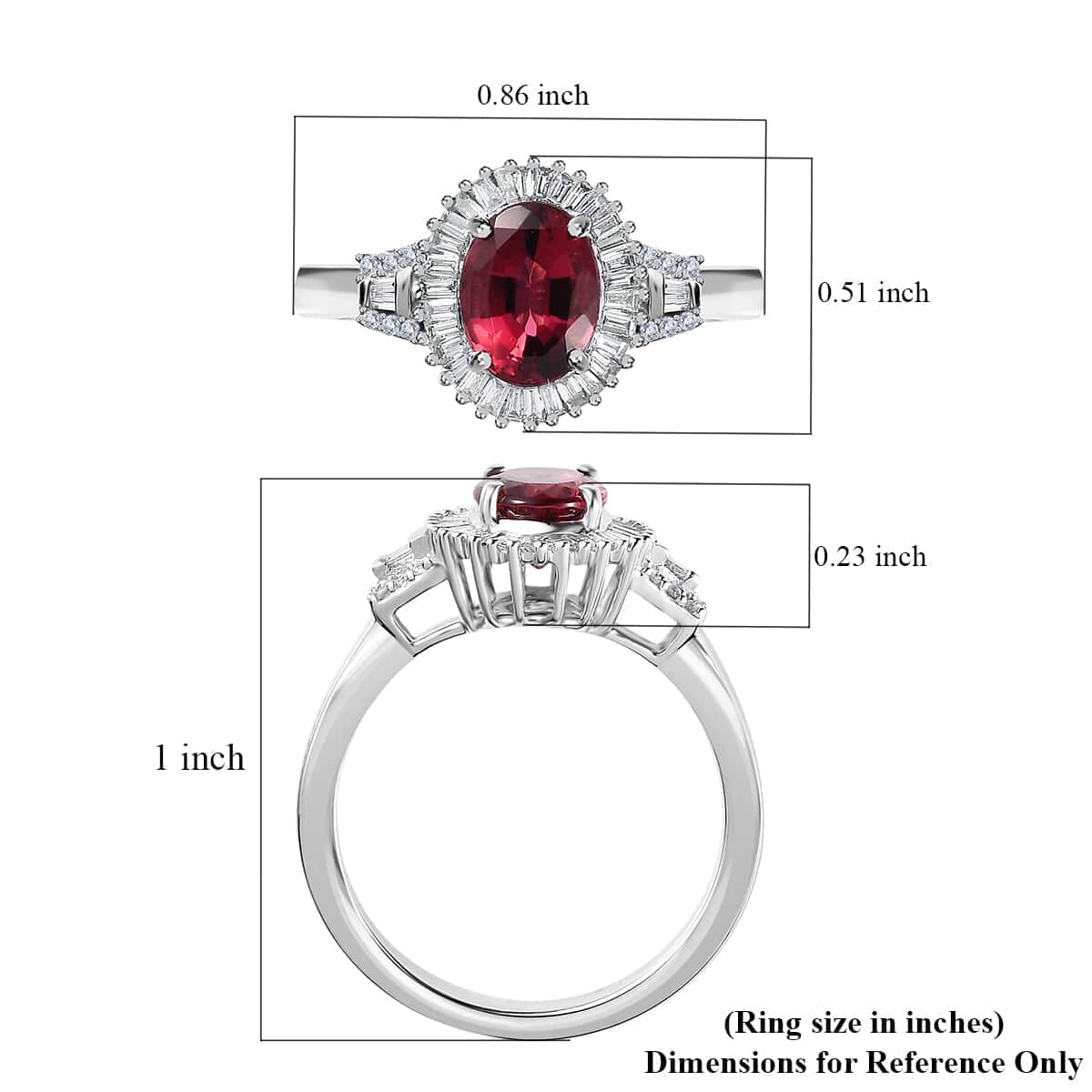 Doorbuster Luxoro 14K White Gold AAA Ouro Fino Rubellite and G-H I2 Diamond Halo Ring (Size 6.0) 4.50 Grams 1.60 ctw image number 5