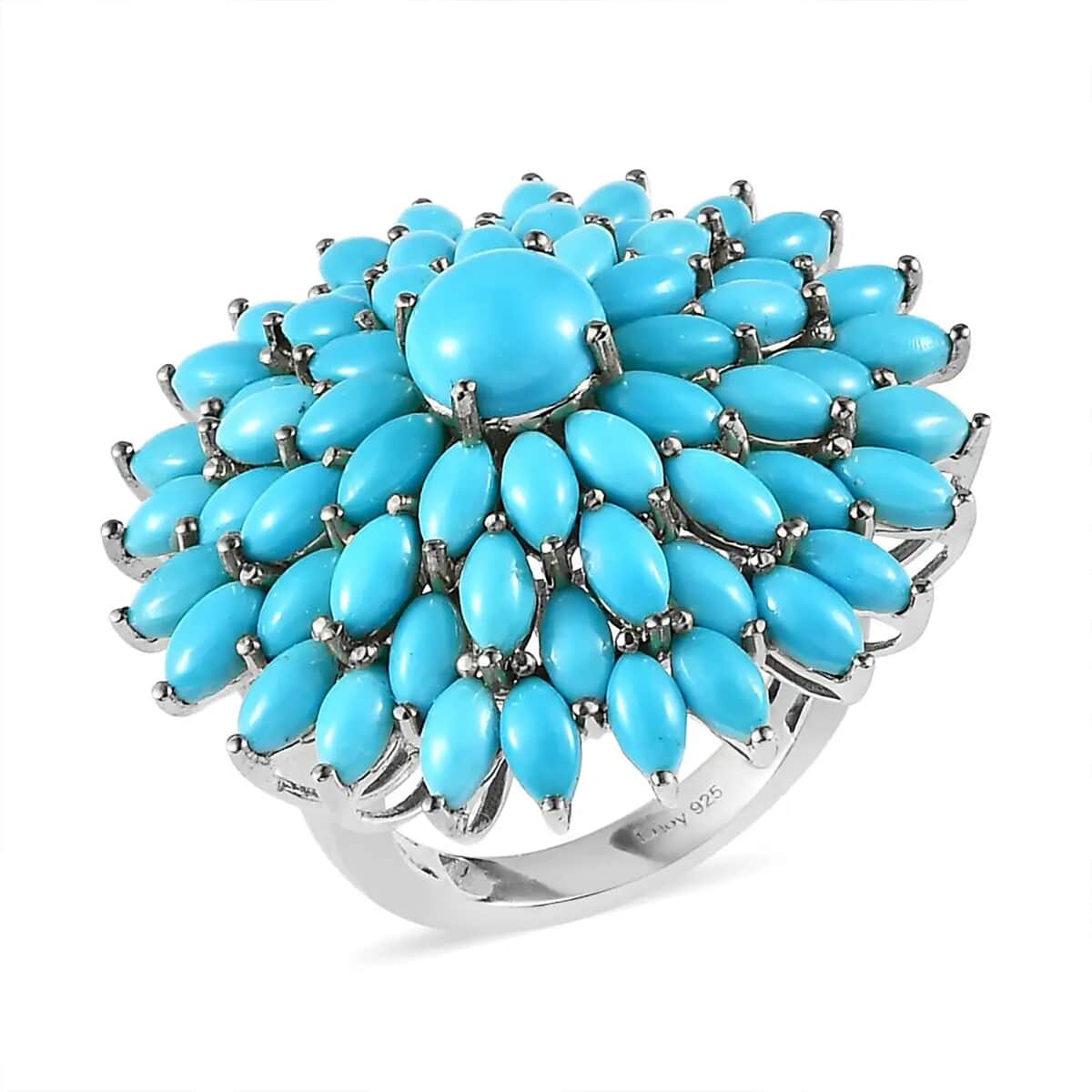 Doorbuster Sleeping Beauty Turquoise Floral Spray Ring in Platinum Over Sterling Silver (Size 10.0) 9.15 ctw image number 0