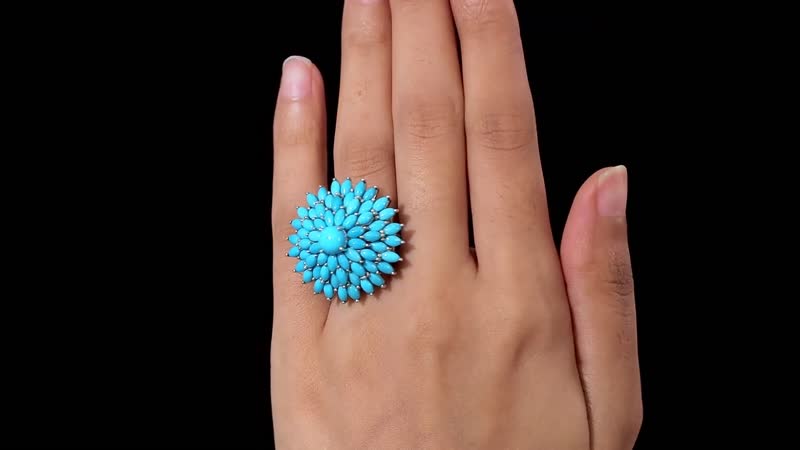 Doorbuster Sleeping Beauty Turquoise Floral Spray Ring in Platinum Over Sterling Silver (Size 10.0) 9.15 ctw