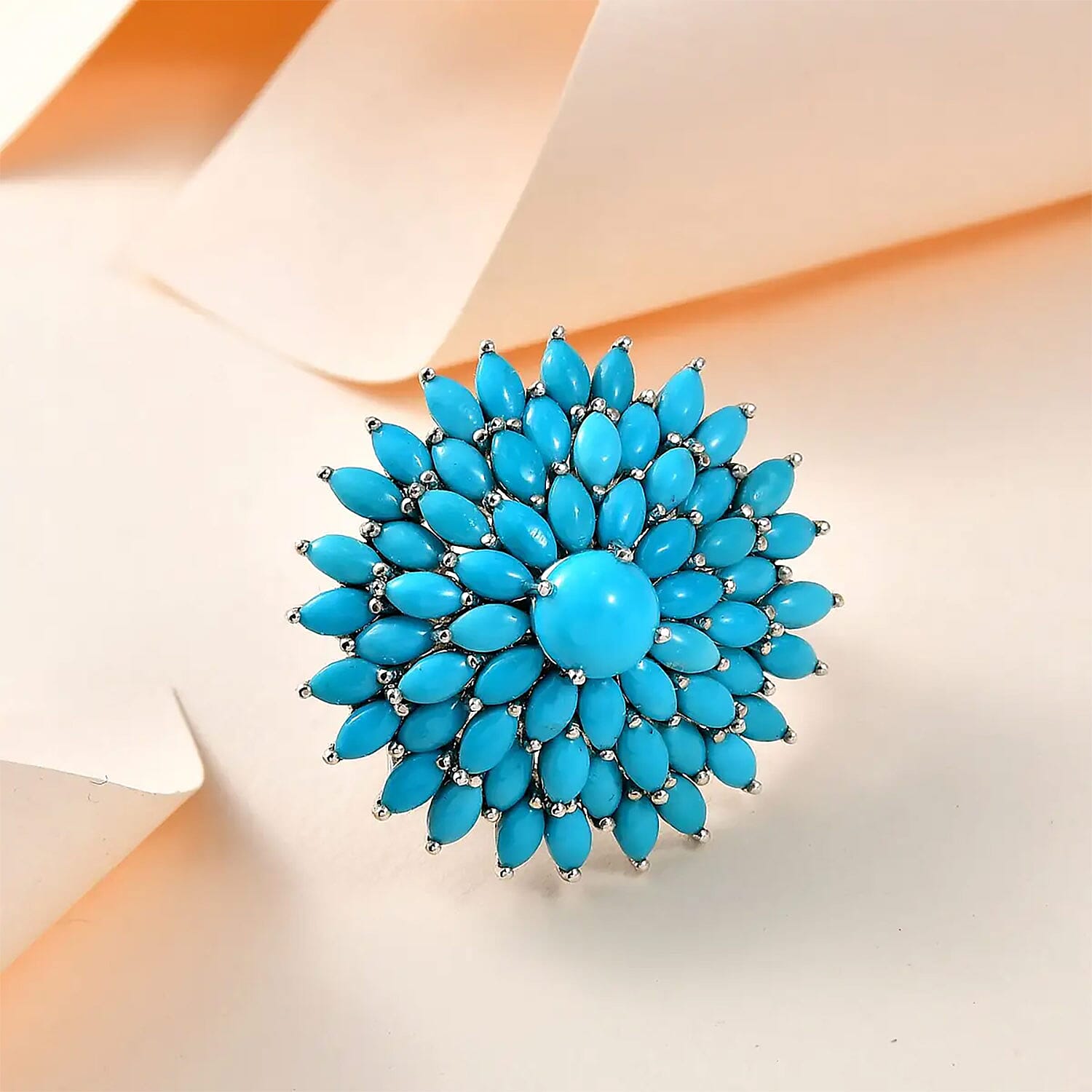 Sleeping Beauty Turquoise Floral Spray Ring in Platinum Over Sterling Silver (Size 10.0) 10.90 ctw