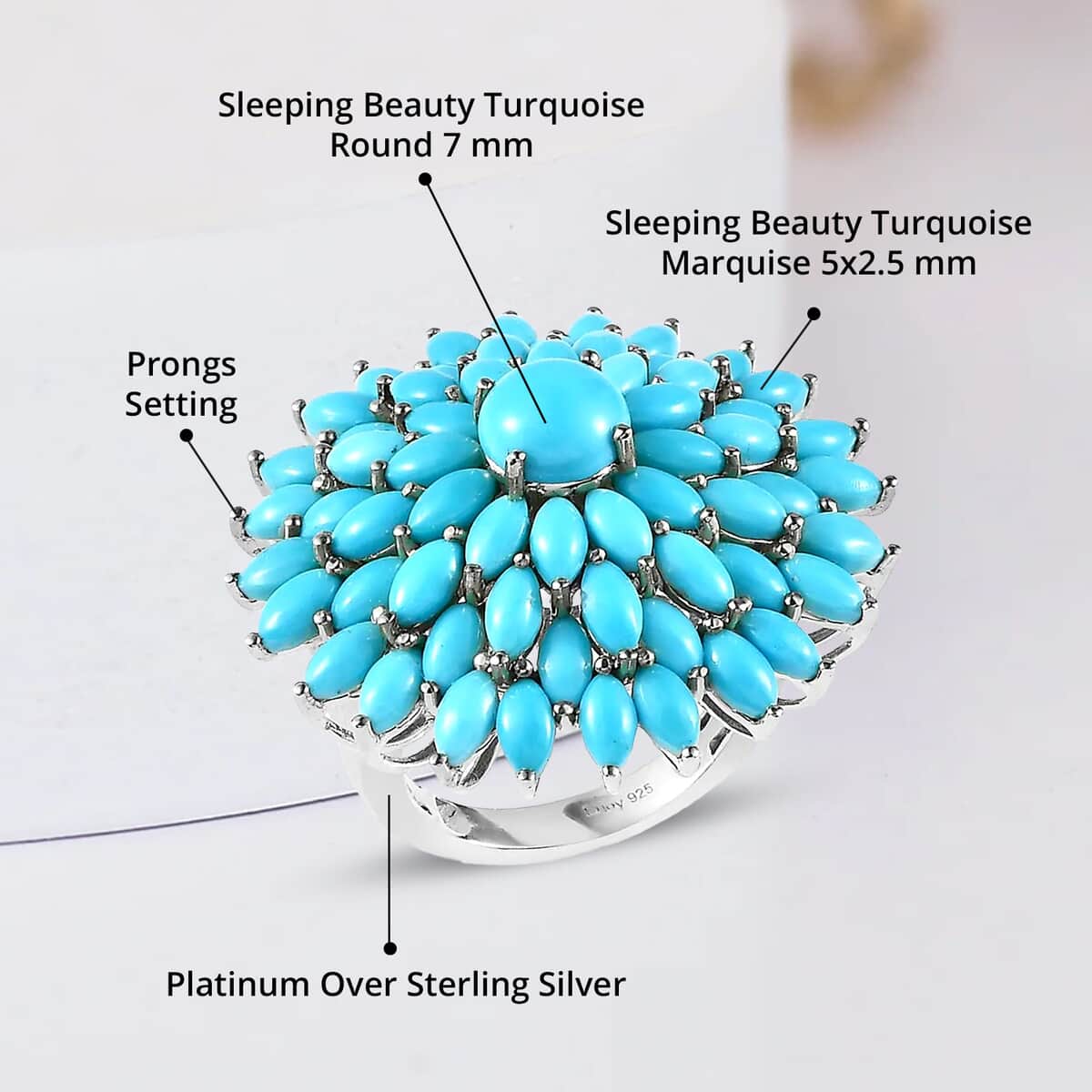 Doorbuster Sleeping Beauty Turquoise Floral Spray Ring in Platinum Over Sterling Silver (Size 10.0) 9.15 ctw image number 4