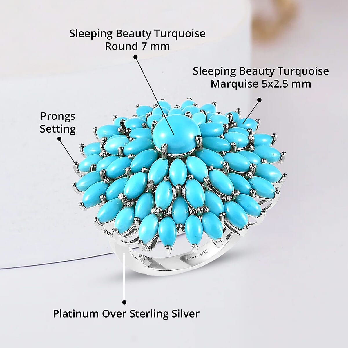 Sleeping Beauty Turquoise Floral Spray Ring in Platinum Over Sterling Silver (Size 7.0) 10.90 ctw image number 4