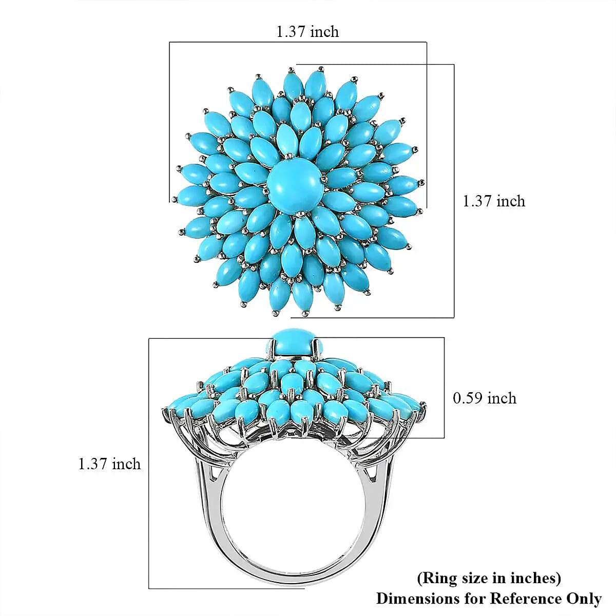 Sleeping Beauty Turquoise Floral Spray Ring in Platinum Over Sterling Silver (Size 7.0) 10.90 ctw image number 6
