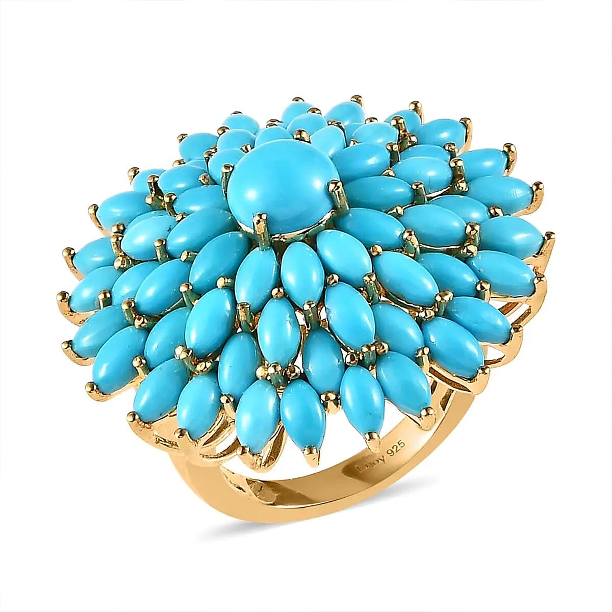 Sleeping Beauty Turquoise Floral Spray Ring in Vermeil Yellow Gold Over Sterling Silver (Size 8.0) 9.15 ctw image number 0