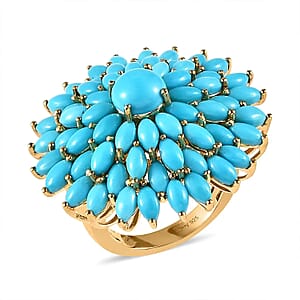 Sleeping Beauty Turquoise Floral Spray Ring in Vermeil Yellow Gold Over Sterling Silver (Size 8.0) 9.15 ctw
