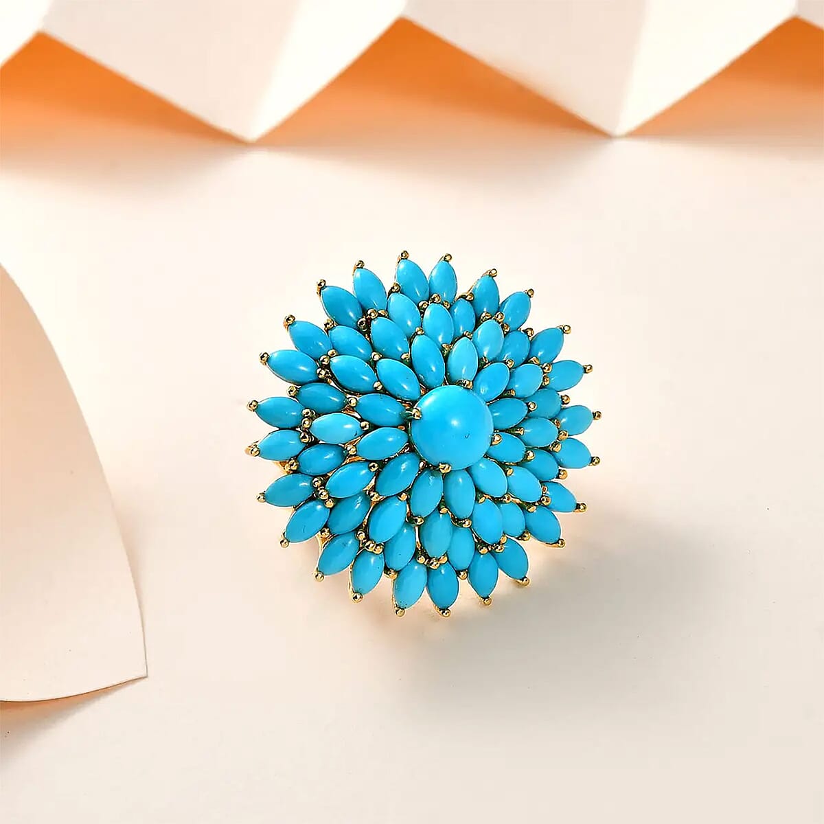 Sleeping Beauty Turquoise Floral Spray Ring in Vermeil Yellow Gold Over Sterling Silver (Size 8.0) 9.15 ctw image number 1