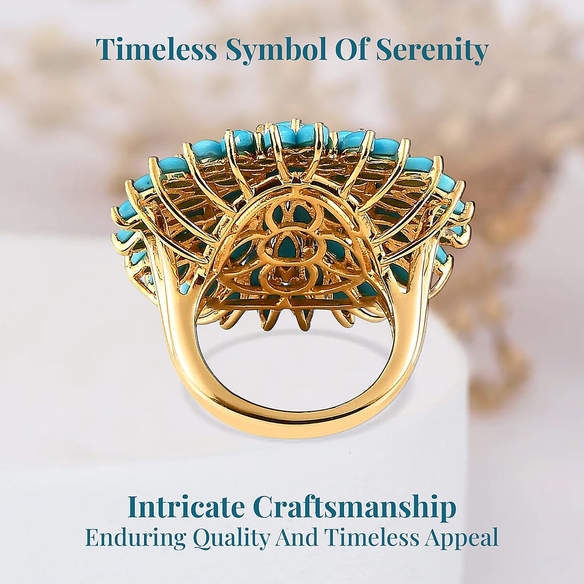 Sleeping Beauty Turquoise Floral Spray Ring in Vermeil Yellow Gold Over Sterling Silver (Size 8.0) 9.15 ctw image number 3