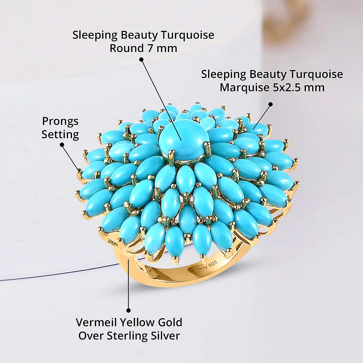 Sleeping Beauty Turquoise Floral Spray Ring in Vermeil Yellow Gold Over Sterling Silver (Size 8.0) 9.15 ctw image number 4