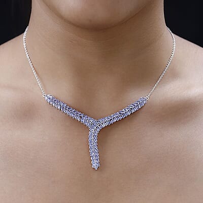 Karis Tanzanite Y-Shape Necklace in Platinum Bond with Stainless Steel Chain 18 Inches 7.65 ctw