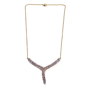 Karis Tanzanite Y-Shape Necklace in 18K YG Plated with ION Plated YG Stainless Steel Chain 18 Inches 7.65 ctw