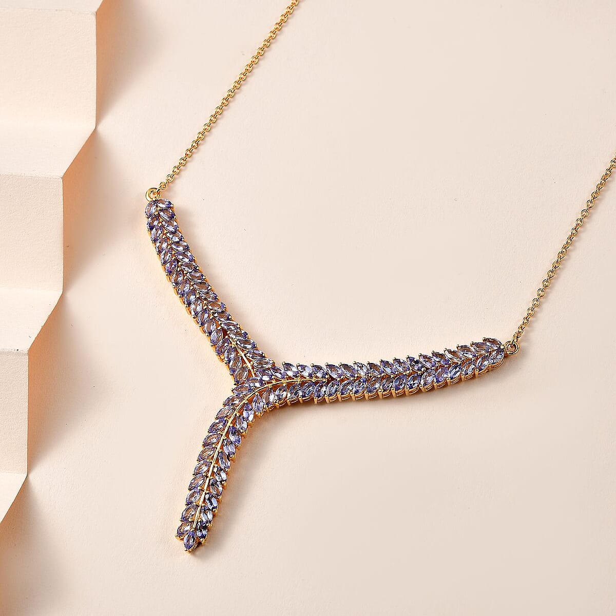 Karis Tanzanite Y-Shape Necklace in 18K YG Plated with ION Plated YG Stainless Steel Chain 18 Inches 7.65 ctw image number 1
