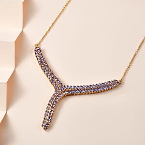 Karis Tanzanite Y-Shape Necklace in 18K YG Plated with ION Plated YG Stainless Steel Chain 18 Inches 7.65 ctw