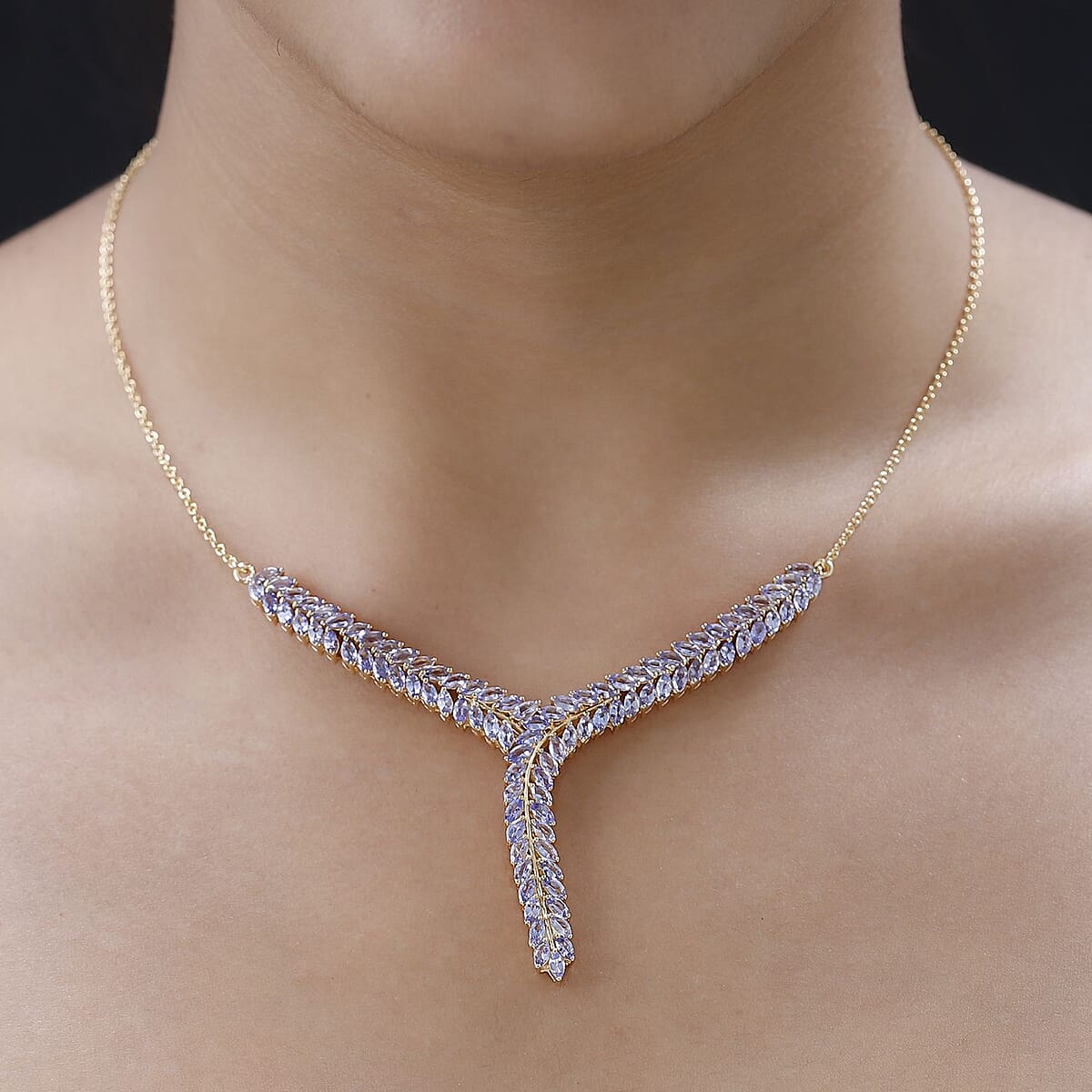 Karis Tanzanite Y-Shape Necklace in 18K YG Plated with ION Plated YG Stainless Steel Chain 18 Inches 7.65 ctw image number 2