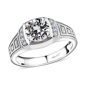 D'Joy Moissanite Men's Ring in Platinum Over Sterling Silver (Size 10.0) 2.00 ctw