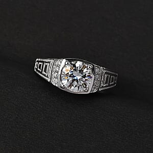 D'Joy Moissanite Men's Ring in Platinum Over Sterling Silver (Size 10.0) 2.00 ctw