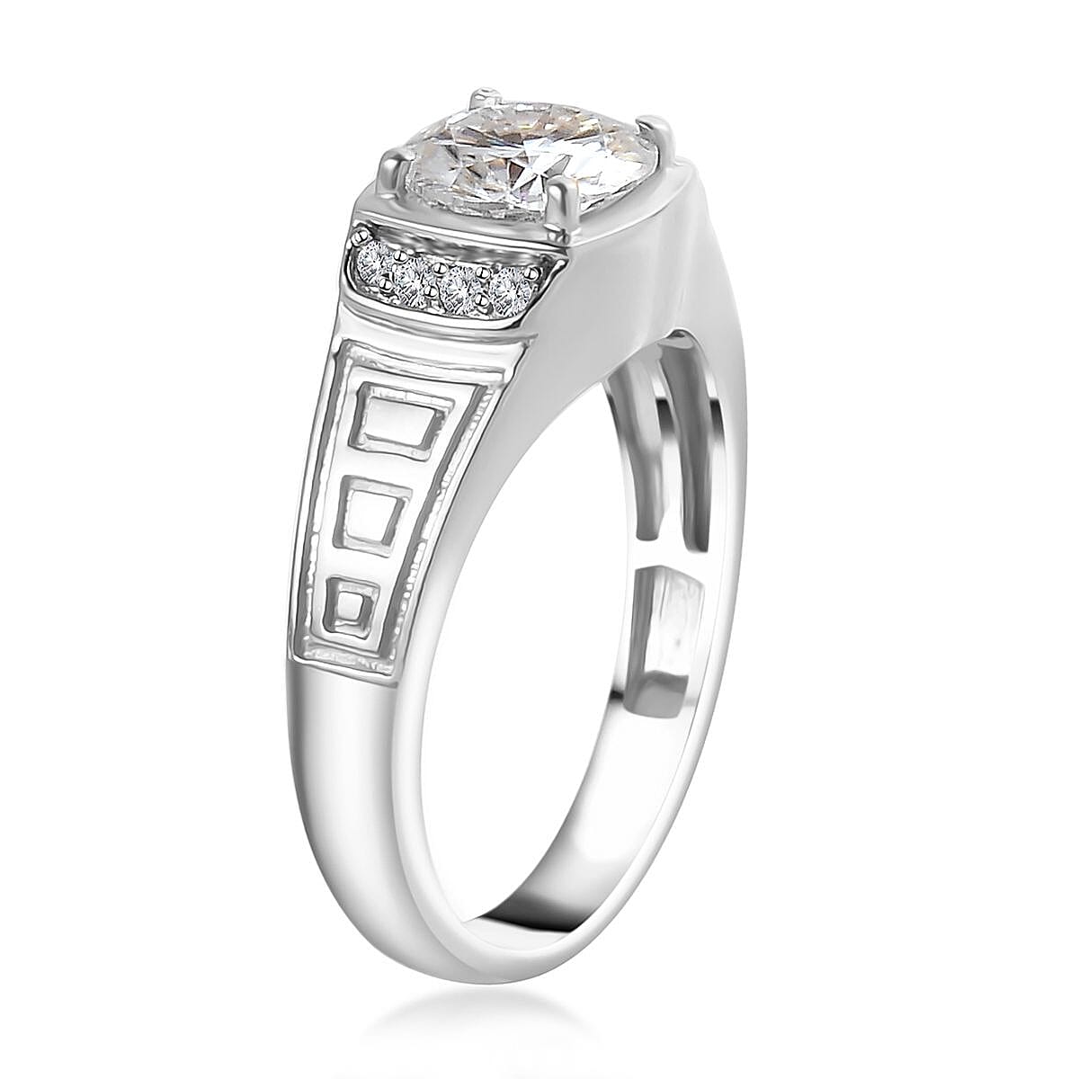 D'Joy Moissanite Men's Ring in Platinum Over Sterling Silver (Size 10.0) 2.00 ctw