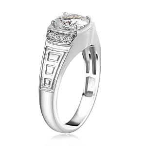 D'Joy Moissanite Men's Ring in Platinum Over Sterling Silver (Size 10.0) 2.00 ctw