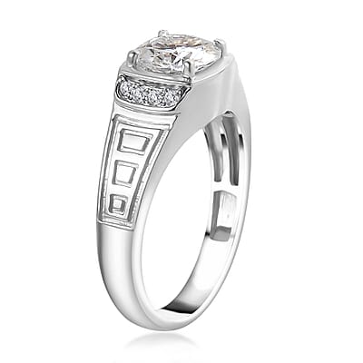D'Joy Moissanite Men's Ring in Platinum Over Sterling Silver (Size 10.0) 2.00 ctw