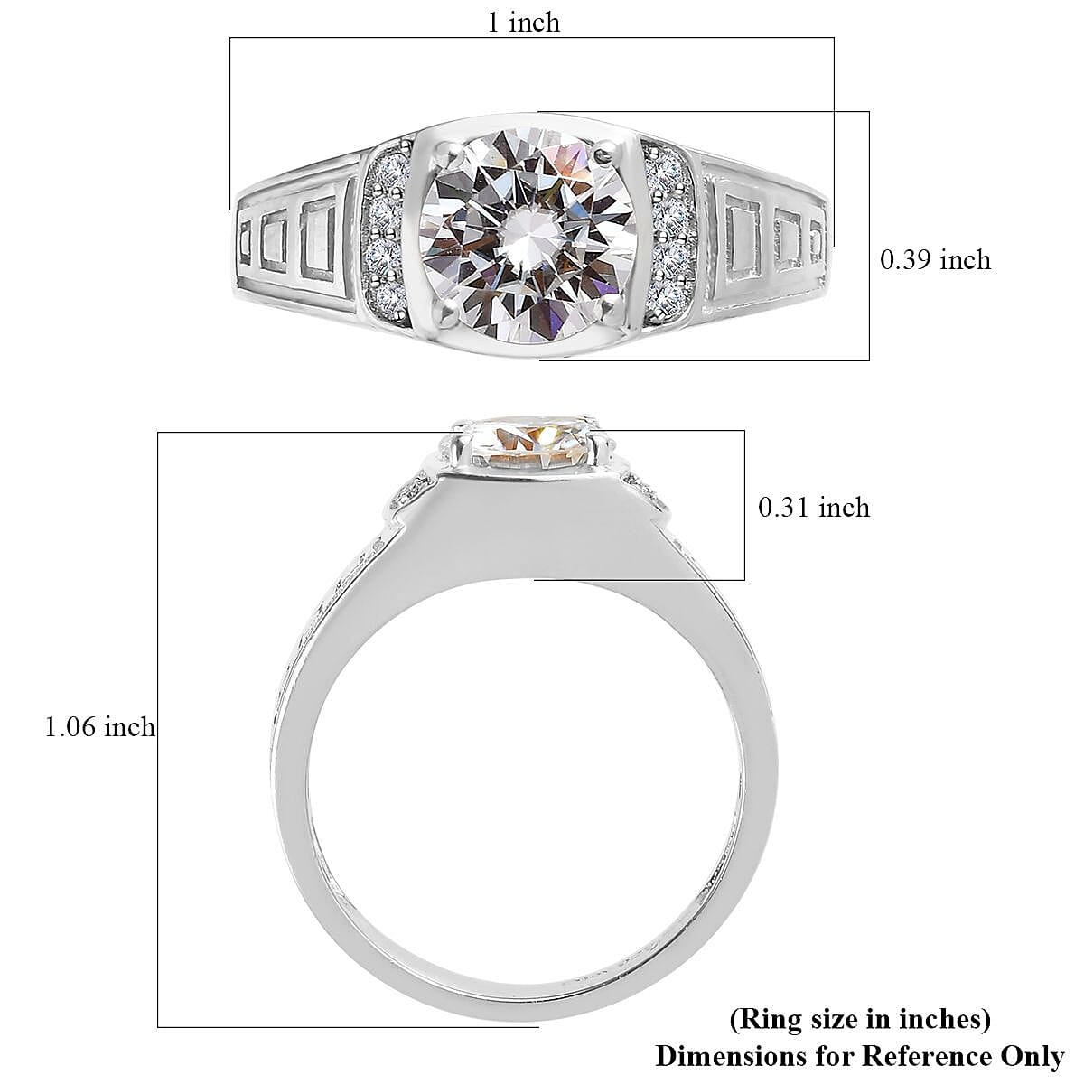 D'Joy Moissanite Men's Ring in Platinum Over Sterling Silver (Size 10.0) 2.00 ctw