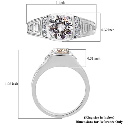 D'Joy Moissanite Men's Ring in Platinum Over Sterling Silver (Size 10.0) 2.00 ctw