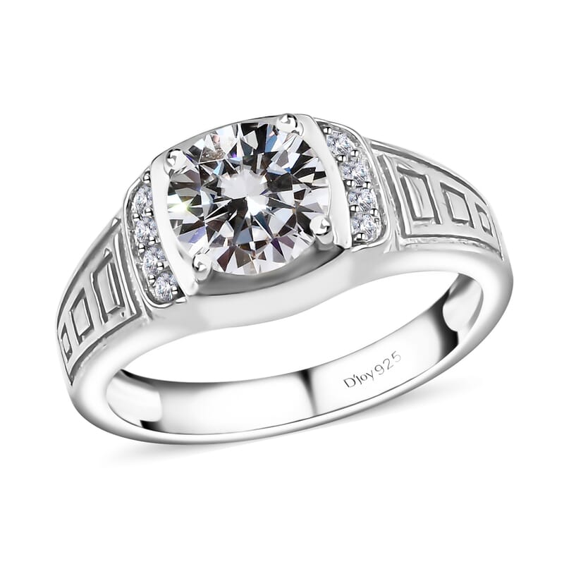 Moissanite Men's Ring in Platinum Over Sterling Silver (Size 9.0) 2.00 ctw