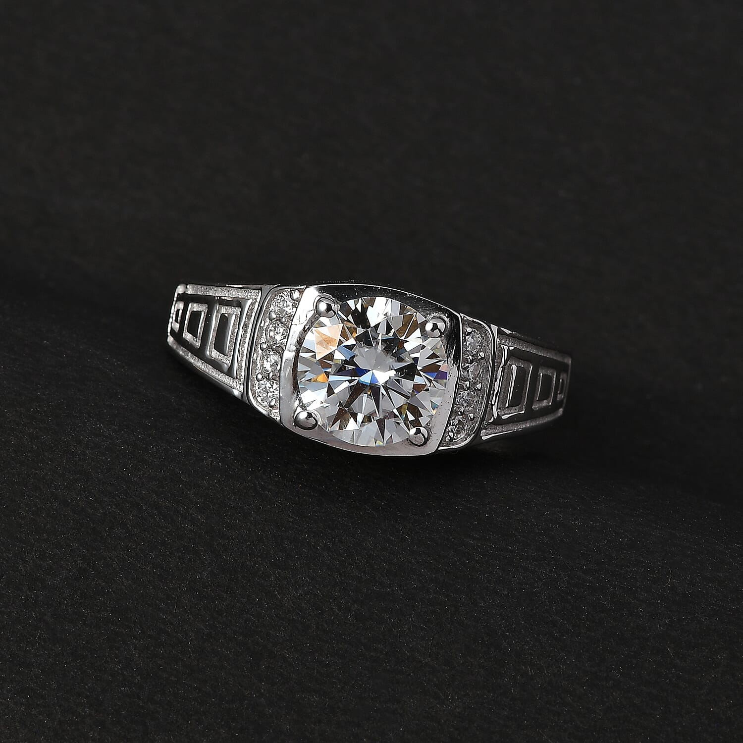 Moissanite Men's Ring in Platinum Over Sterling Silver (Size 9.0) 2.00 ctw