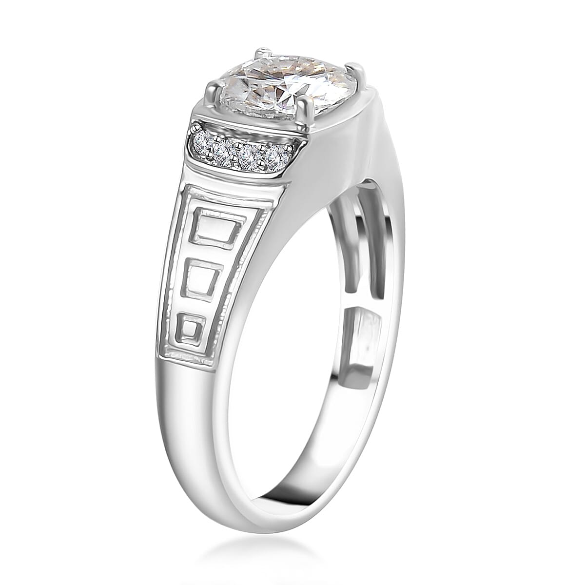 Moissanite Men's Ring in Platinum Over Sterling Silver (Size 9.0) 2.00 ctw