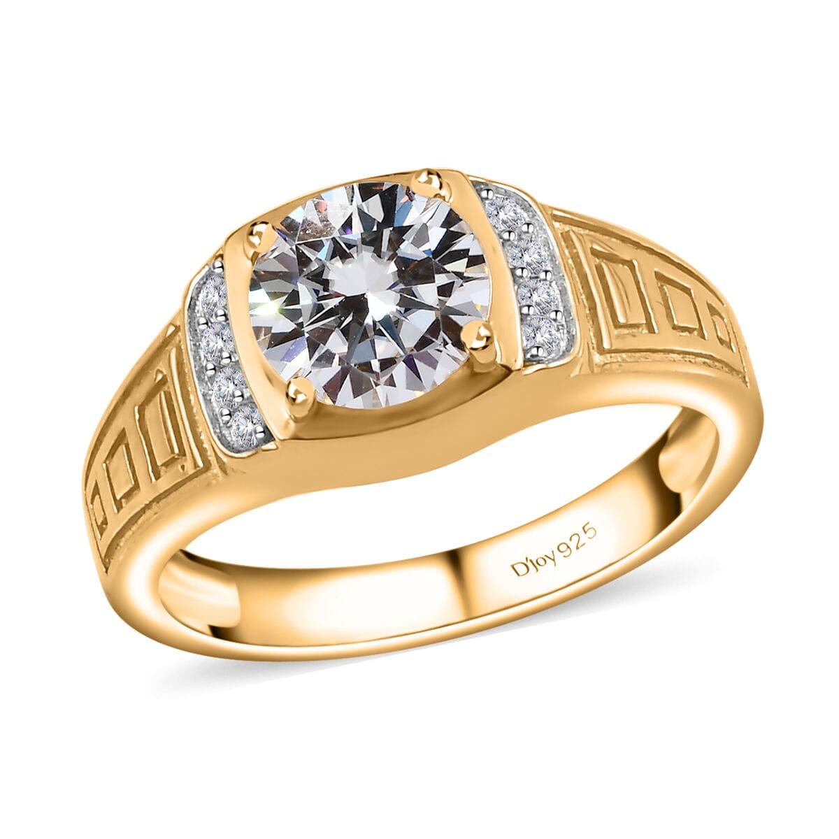 Moissanite (Rnd 8mm) Men's Ring in Vermeil YG Over Sterling Silver (Size 10.0) 2.00 ctw image number 0