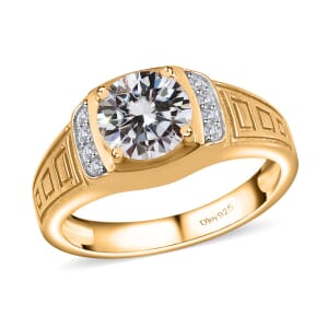 Moissanite (Rnd 8mm) Men's Ring in Vermeil YG Over Sterling Silver (Size 10.0) 2.00 ctw