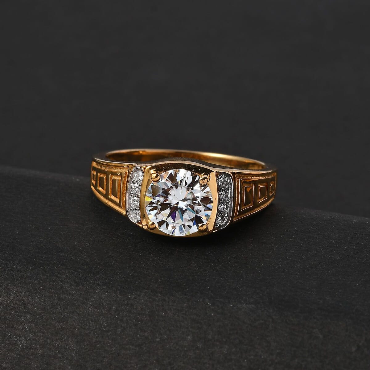 Moissanite (Rnd 8mm) Men's Ring in Vermeil YG Over Sterling Silver (Size 10.0) 2.00 ctw image number 1