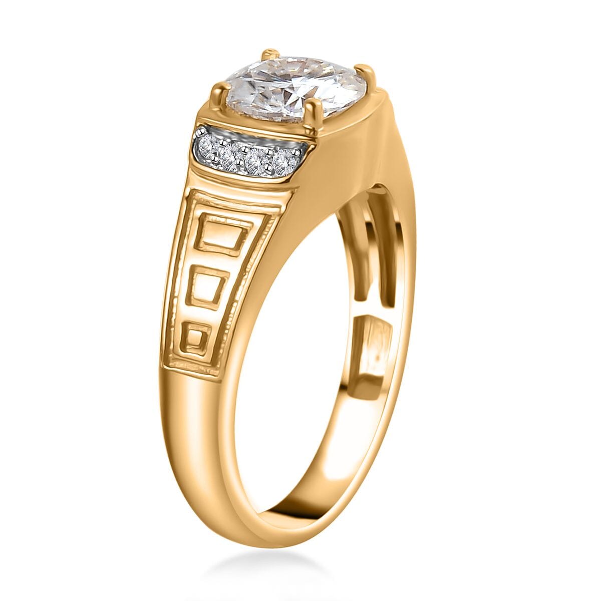 Moissanite (Rnd 8mm) Men's Ring in Vermeil YG Over Sterling Silver (Size 10.0) 2.00 ctw image number 3