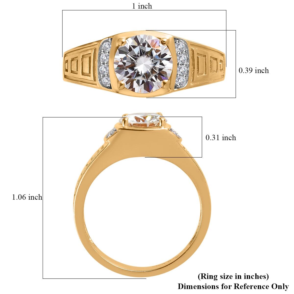 Moissanite (Rnd 8mm) Men's Ring in Vermeil YG Over Sterling Silver (Size 10.0) 2.00 ctw image number 5