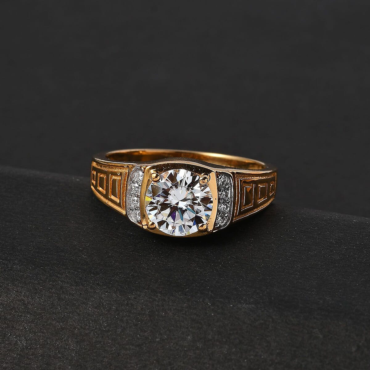 Moissanite Men's Ring in Vermeil Yellow Gold Over Sterling Silver (Size 12.0) 2.00 ctw image number 1