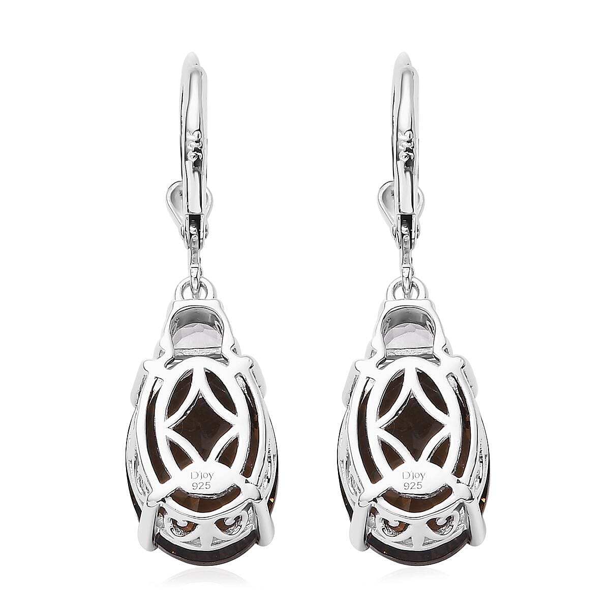 Concave Cut Smoky Quartz and White Topaz Lever Back Earrings in Platinum Over Sterling Silver 12.50 ctw