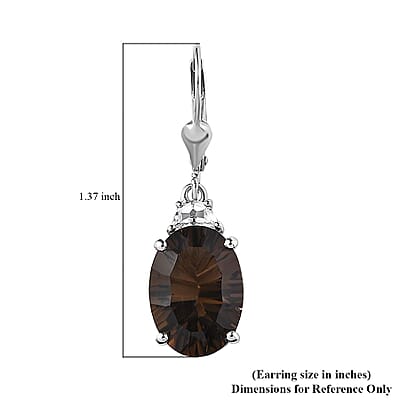 Concave Cut Smoky Quartz and White Topaz Lever Back Earrings in Platinum Over Sterling Silver 12.50 ctw