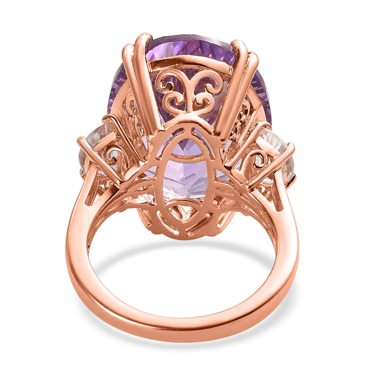 Doorbuster Concave Cut Rose De France Amethyst, White Topaz Ring in Vermeil RG Over Sterling Silver (Size 10.0) 19.35 ctw image number 4