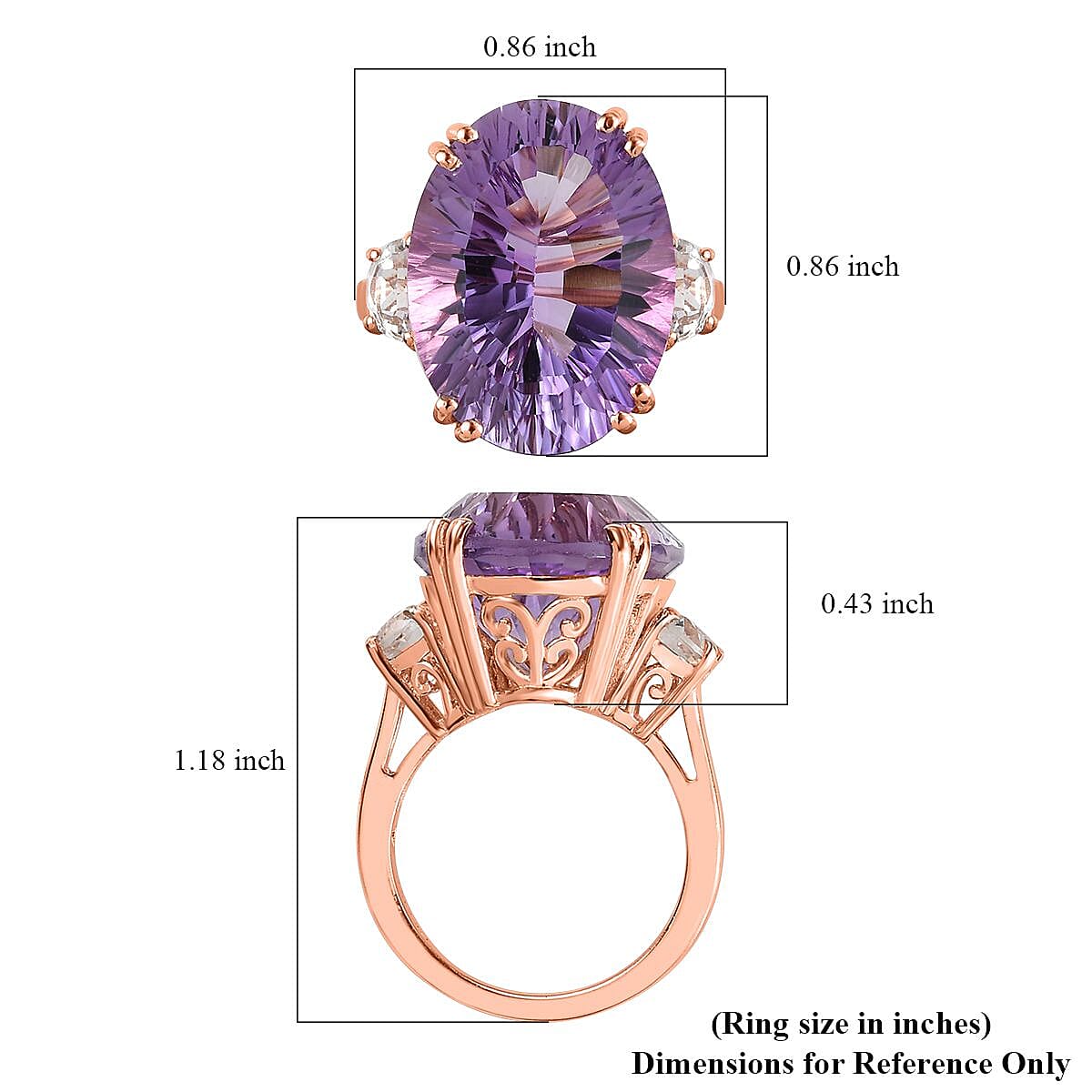 Concave Cut Rose De France Amethyst, White Topaz Ring in Vermeil RG Over Sterling Silver (Size 10.0) 19.35 ctw
