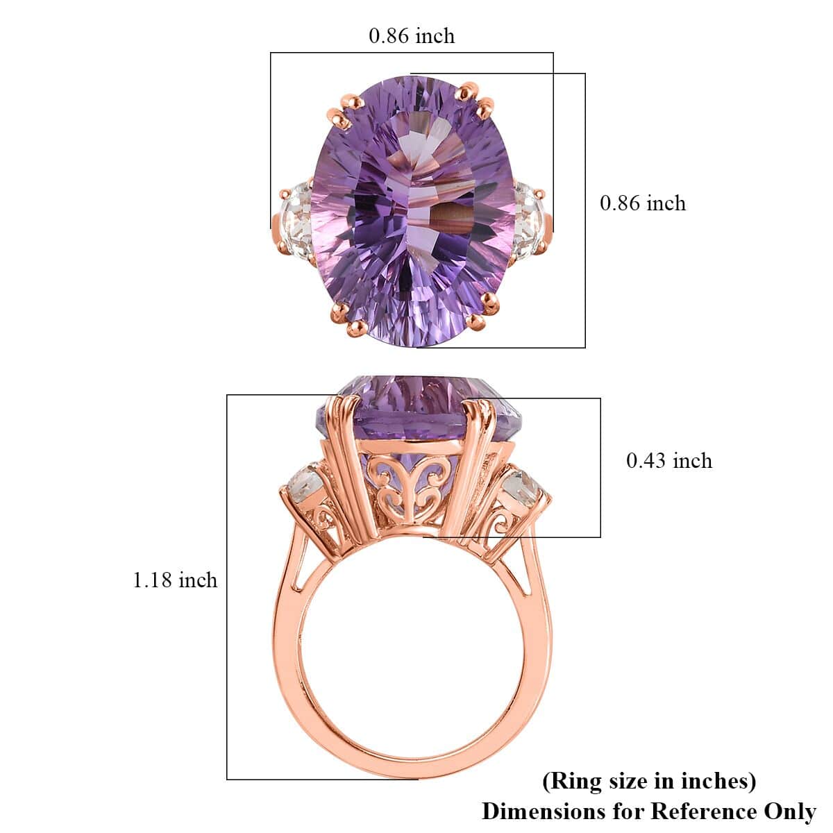 Doorbuster Concave Cut Rose De France Amethyst, White Topaz Ring in Vermeil RG Over Sterling Silver (Size 10.0) 19.35 ctw image number 5