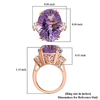 Concave Cut Rose De France Amethyst, White Topaz Ring in Vermeil RG Over Sterling Silver (Size 10.0) 19.35 ctw